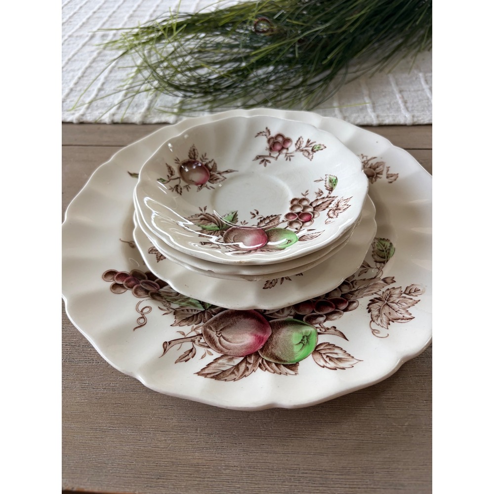 Johnson Brothers Harvest Time Plates Set Made in England Ironstone Scalloped Rim